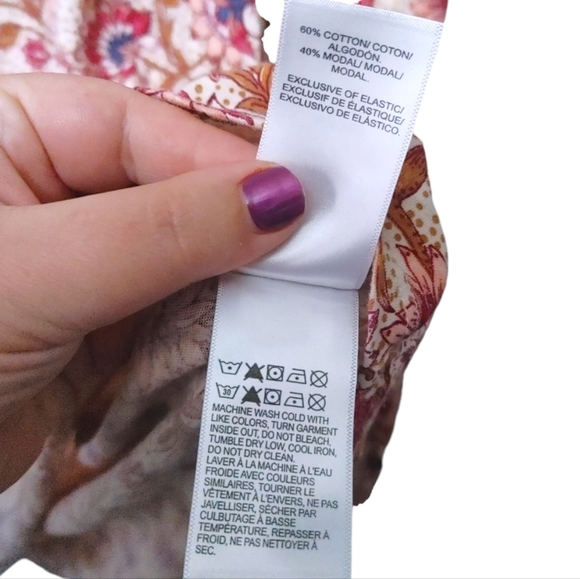 Lucky Brand Pink Floral Stretch Boho Style Peasant Top Women's Size Extra Large - Picture 6 of 7